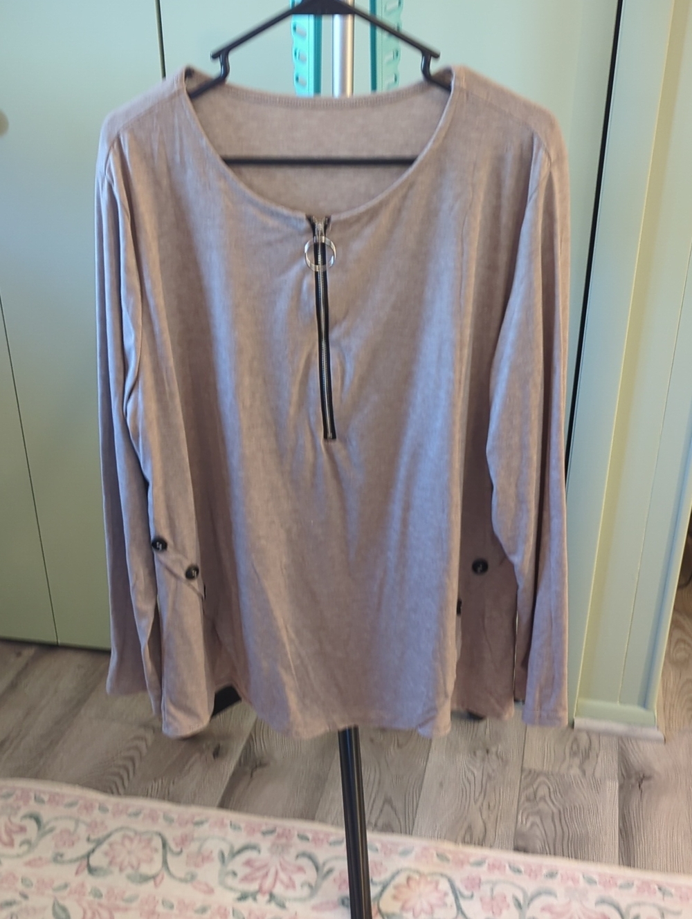 Women's Long Sleeve Ring-Zip Top in Tan